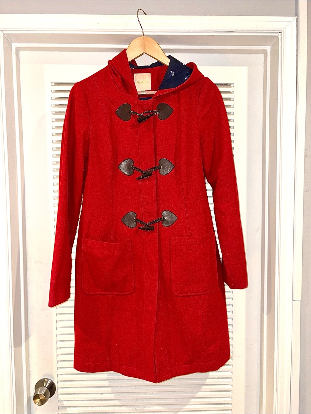 ModCloth Red Hooded Toggle Pea Coat